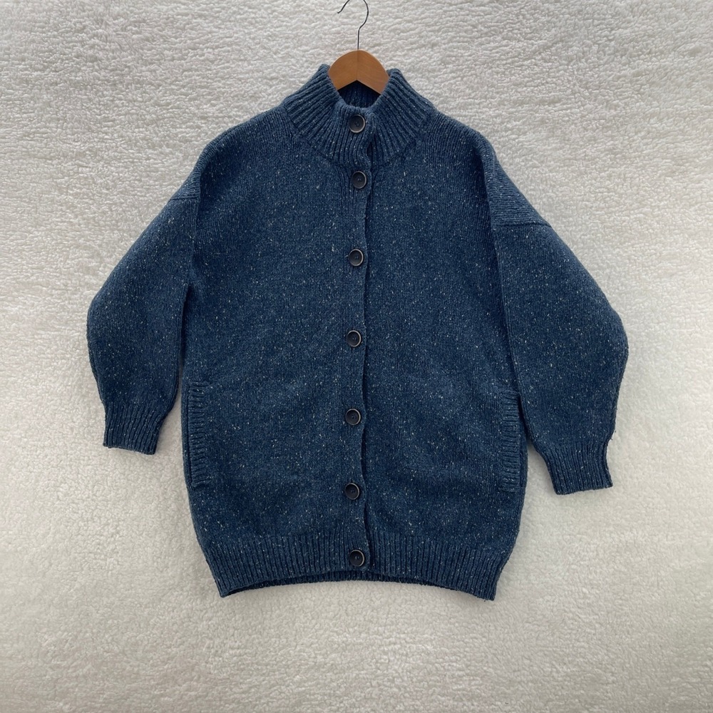 Fisherman Out of Ireland Sweater Womens XL Blue Merino Wool Cardigan Donegal